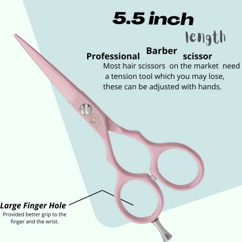Wishbeauty Professional Left Hand Barber Scissors, 5.5” Lefty Hair Cutting Scissors, Pink, Pink 5.5" Lefty, 6.5 inch - Image 3
