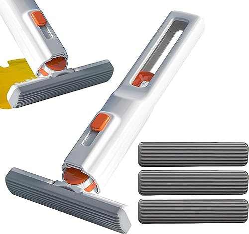 ポータブルミニモップ | イージースクイーズモップ,スポンジモップ 手洗い不要、キッチンカウンタートップ、バスルーム、トイレタンク、シンク用回転デザイン