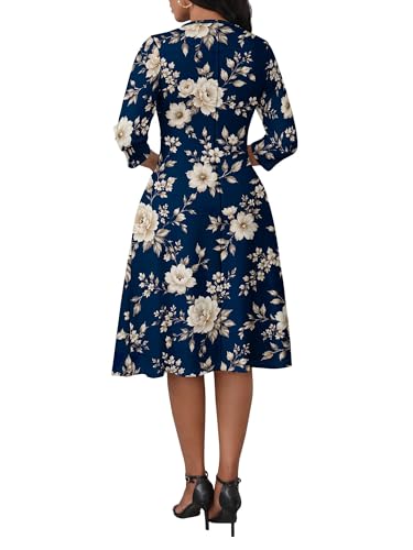 Image of PinkPatty Women's Casual 3 /4 Sleeve Midi Dresses Fit and Flare Church Work Dress with Pockets