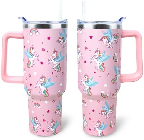 Unicorn Tumbler 40 oz Tumbler with Handle and Straw Lid Leak Proo...
