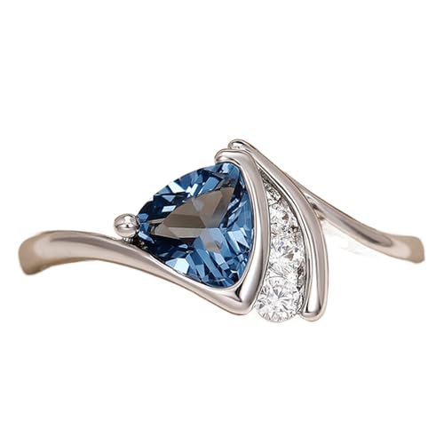 Twisted Band Trillion Cut Royal Blue Simulated Topaz Ring - 925 Sterling Silver Stackable Engagement Ring for Women, Dainty Wedding Anniversary Jewelry Gift