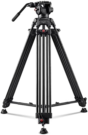 【2023 Upgrade】 RAUBAY 70.8" Professional Heavy Duty Video Camera Tripod with Fluid Head, QR Plate for DSLR Camcorder, Max Loading 17.6lbs, Aluminum Twin Tube Leg with Metal Mid-Level Spreader DV-1 PRO