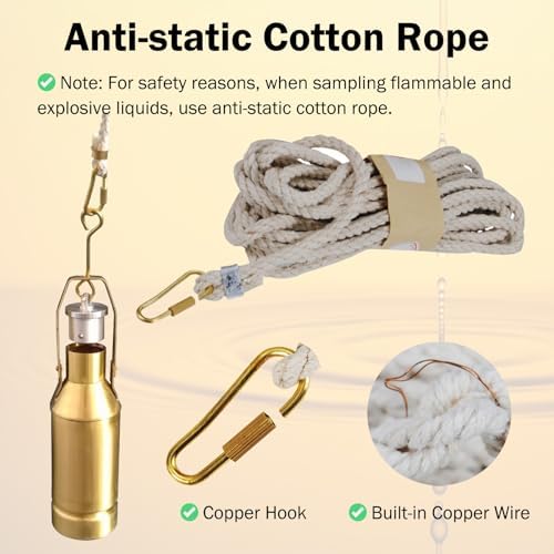 Lightweight Handheld Fuel Oil Sampling Kit, Copper Tanker Sample Extractor with Anti-Static Rope, 10.1 fl oz (300 mL) Water Sampler for Efficient Collector Detection