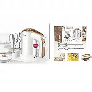 DSP Electric Hand Mixer with Stainless Steel Attachments, 5 -Speed, Includes; Beaters, Dough Hooks_2046_White