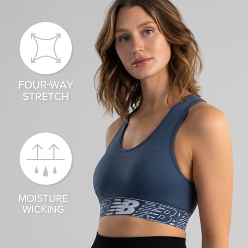 New Balance Womens Seamless Wirefree, Racerback Sports Bra with Removable Pads, Bottom Band with Logo3