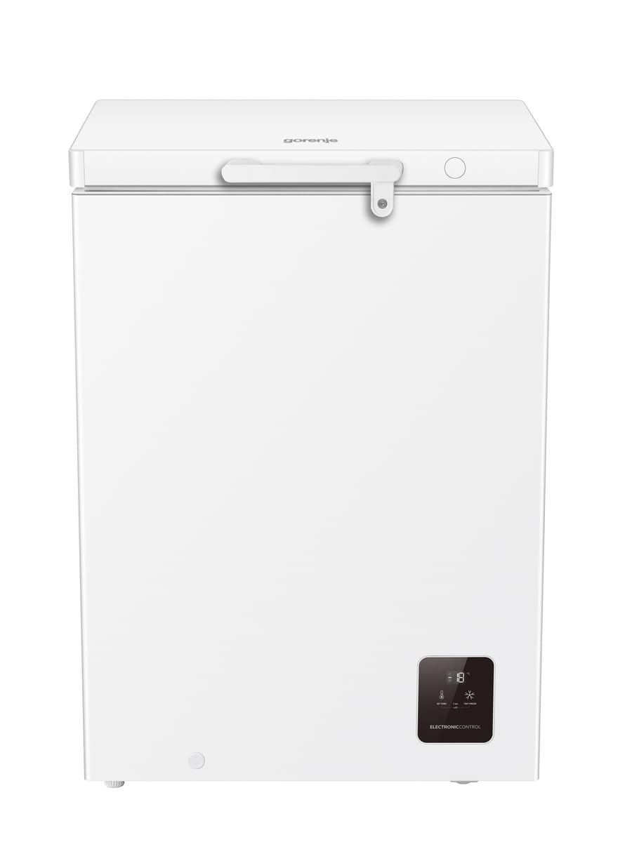 Gorenje FH15E6W5 Gefriertruhe mit Rollen, 60,6cm Breite, 141 Liter, Gefrierschutz unten-15℃, Elek, Kontrolle, Inverter, Sicherheitsschloss, FastFreeze, BxHxT: 60,6×85,8×55,9 cm, Weiß