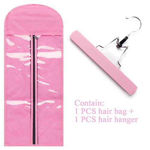 S-Noilite Hair Extension Hanger With Storage Bag Portable Hair Hanger &Carrier Case Hair Extension Holder With Double Anti-Slip Stickers & Dustproof Protection Case (Color: Pink) #TOP1