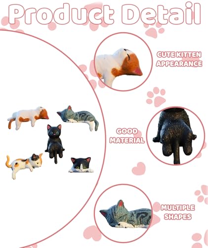 Image of 5Pcs Car Decor Accessories, Car Toys for Car Interior, Sleeping Cat Figurines for Rearview Mirror Home Office Any Occasion