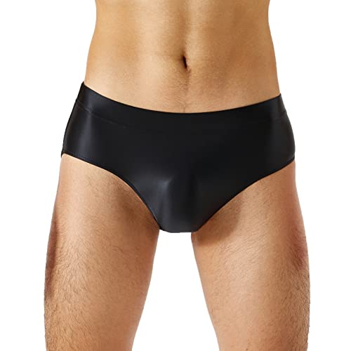 Mens Glossy Mid Waist Briefs Elastic Waistband Swimwear Panties Bikini Thongs Underwear