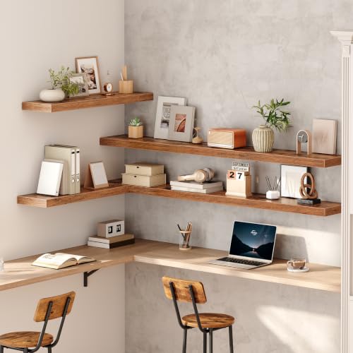 Image of HOOBRO 70.9 inch Floating Shelves for Wall, Set of 2 Wall Mounted Shelf | Hanging Shelf with Invisible Brackets, for Wall Decor Storage in Bathroom Bedroom Kitchen Living Room Office, Rustic Brown