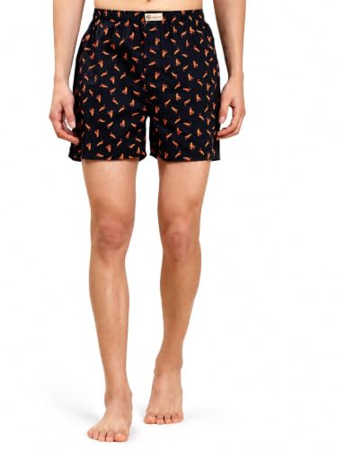 Image of B STORIES Bstories Men's Cotton Printed Boxer Shorts | Soft & Breathable Woven Cotton | Elastic Waist | Regular Fit | Comfortable Lounge & Sleepwear