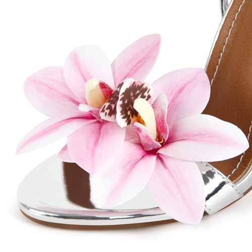 Richealnana Women's Lace Up Strappy Floral Open Toe Stiletto Heels For Party Prom Dressy Sandals3