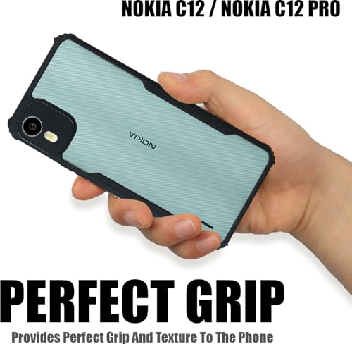 Image of AIBEX Crystal Clear Back Cover Case for Nokia C12 | 360 Degree Protection | Shock Proof Design | Transparent Back Cover Case (PC & TPU, Black Bumper)