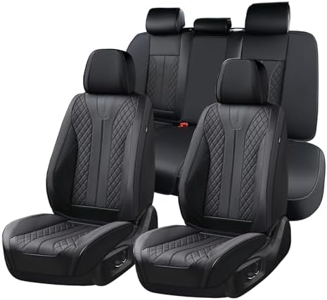 Leather Car Seat Covers, Seat Cover for Cars Full Set Black Car S...