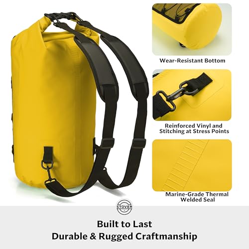 Image of STOVER 5 /10 /25 /30 /40L Waterproof Dry Backpack & Phone Case- Large Floating Dry Bag for Kayaking, Travel, Hiking, Fishing, Camping, Motorcycles & Beach, Heavy-Duty Roll Top Men /Women (Yellow)