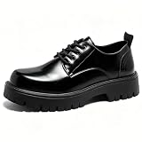Hiuzylqx Chaussures de Ville à Lacets Cuir pour Homme, Plateforme Chaussures de Travail d'affaires Oxfords Mariage pour Marie,Noir,43 EU