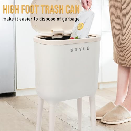 Image of XPIY 4 Gallon Bathroom Trash Can with Wheels and Lid, Slim Garbage Bin | Press top dog proof compact waste basket with high feet for bathroom, kitchen, bedroom, office. (1 Pack, White)