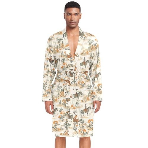 STAYTOP Western Desert Cowboy Men's Nightshirt,Soft Kimono Bathrobe Men Long Sleeve Mens Sleepwear