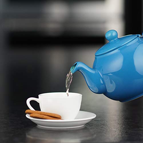 Image of SAKI Large Porcelain Teapot, 48 Ounce Tea Pot with Infuser, Loose Leaf and Blooming Tea Pot - Blue