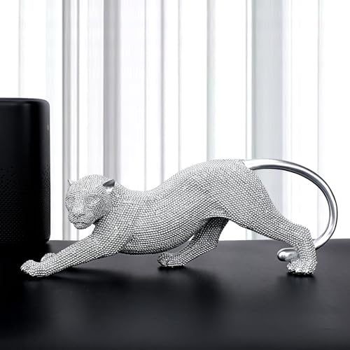 Estatua de Leopardo Plateada de Resina