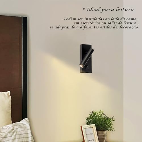 Arandela Leitura Cabeceira Com Led Interruptor Direcionável Preto Bet53