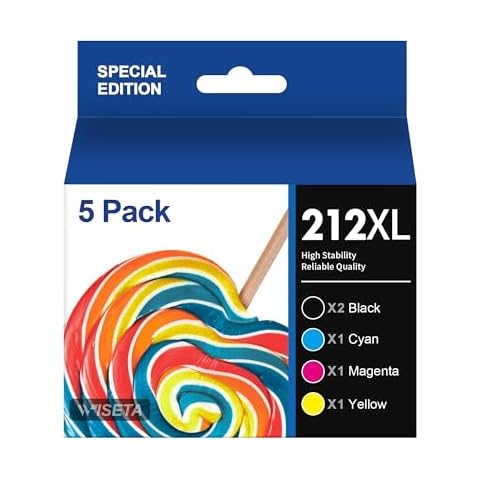 212 Ink Cartridges High Yield Remanufactured for Epson 212XL T212XL T212 Ink Cartridges for XP-4100 XP-4105 WF-2830 WF-2850 Printer New Upgraded Chips (2 Black, 1 Cyan, 1 Magenta, 1 Yellow, 5 Pack) Cover