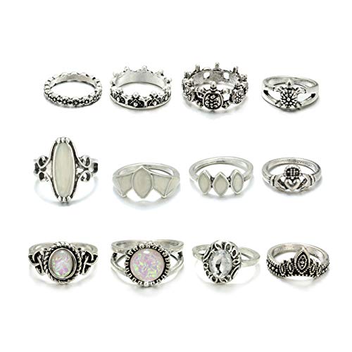 Zealmer Gudukt 12PCS Bohemian Retro Vintage Crystal Joint Knuckle Ring Sets Finger Rings