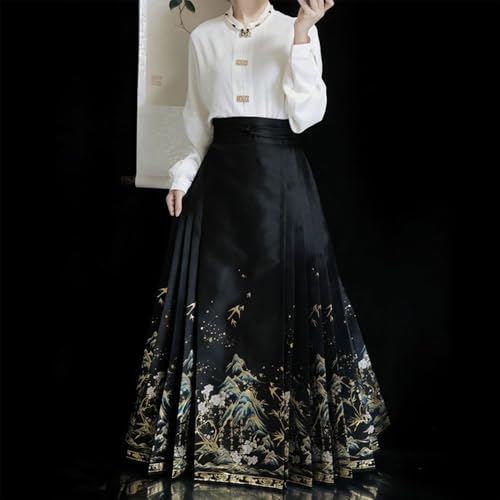 Falda de cara de caballo negro estilo Hanfu tradicional chino de invierno 6