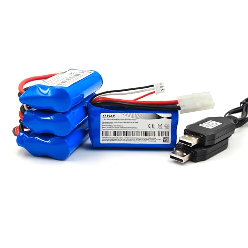 Coonyard (4-Pack) 7.4V 1500mAh Li-ion Battery with Standard Tamiya Connector Replacement for HONGXUNJIE HJ806 RC Boat 2.4GHz 35km/h, Includes 2 USB Charging Cables