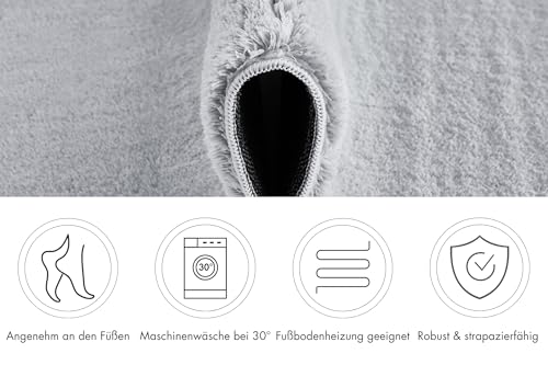 andiamo Teppich Arezzo für Wohnzimmer Esszimmer pflegeleichter eleganter gemütlicher Teppich einfarbig 67 cm rund grau
