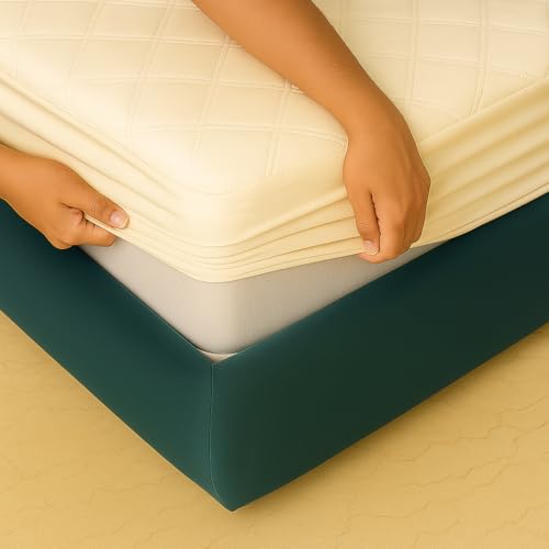 Image of TAG 24 Waterproof Cotton Quilted Mattress Protector Breathable Hypoallergenic Noiseless Ultra Soft Fitted Bed Cover with Elastic Skirting 72x72 inch (72x72 inch | 6x6 ft, Off White)