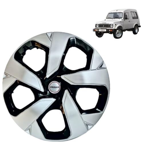 Image of PRIGAN Gypsy Black Silver Wheel Cover 15 inch for Maruti Gypsy (Set of 4 Pcs) (Press Fitting) Model- Punch Reverse 15
