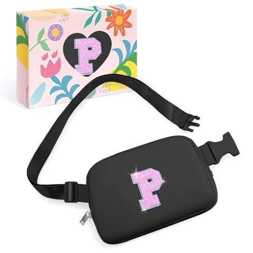 Image of COSHAYSOO Initial Letter Fanny Pack for Girls Personalized Christmas Birthday Gifts for 6 7 8 9 10 11 12 Year Old Teen Girl, Girly Fashion Crossbody Purse Belt Bag Preteen Tween Trendy Stuff Black P