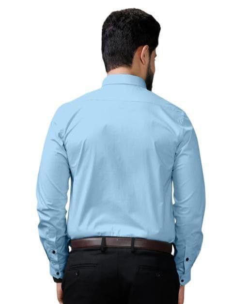 Generic Men’s Casual Cotton Blend Shirt Blue Aqua Blue - Image 3