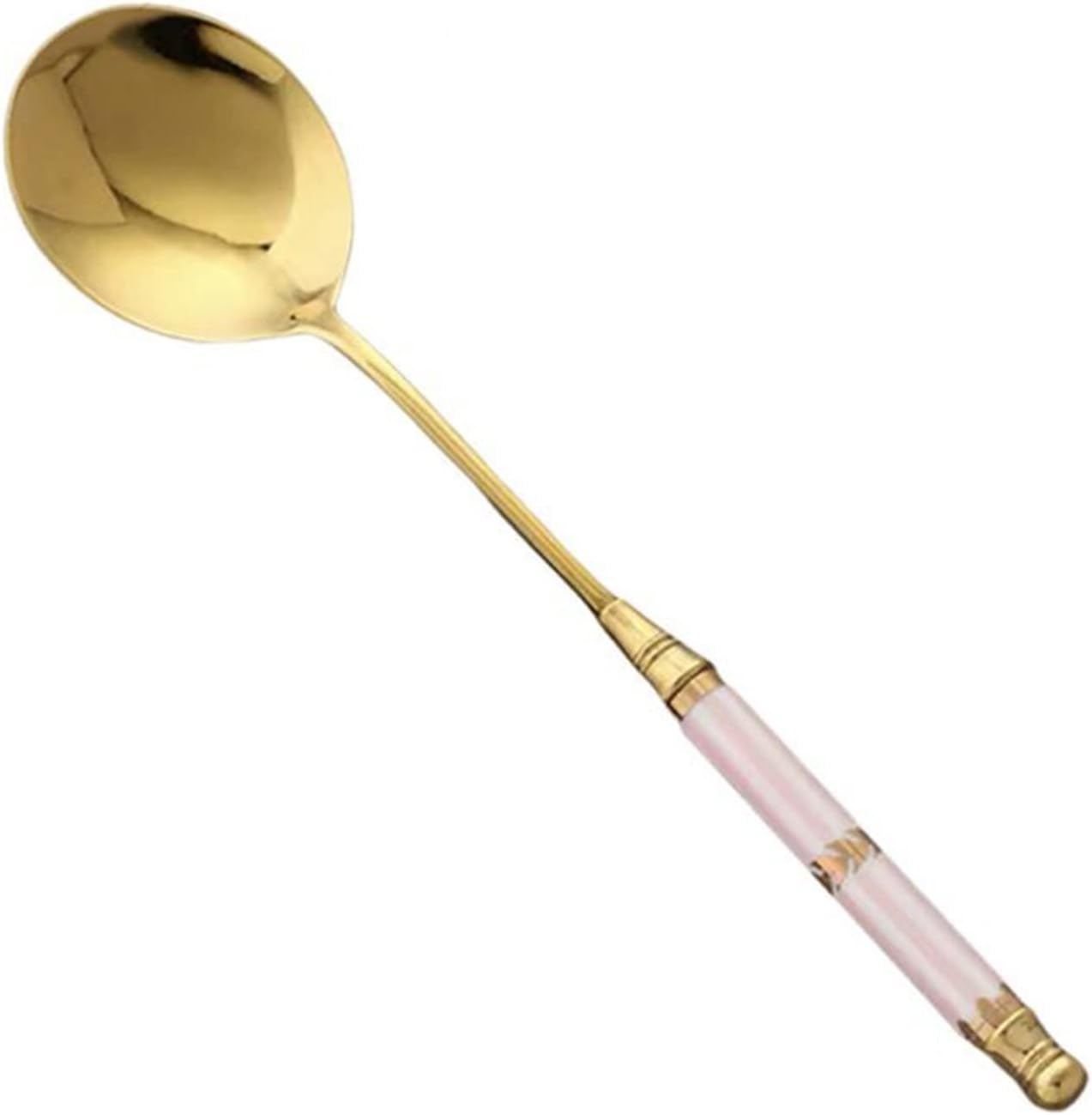 Coffee Scoops Kitchen Spoon Stainless Steel Gold Dinner Spoons With Ceramic Long Handle Elegant Design Dessert For Restaurant Wedding(A)