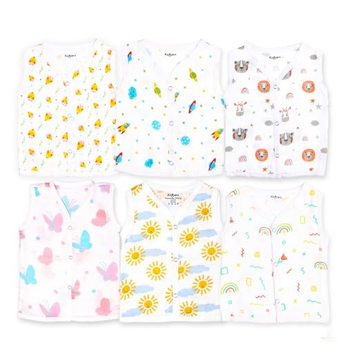 Image of Kidbea 100% Organic Soft Cotton Muslin Sleeveless Jhabla for Baby Boys | Regular Fit Vest for Infant Summerwear Set I GOTS Certified