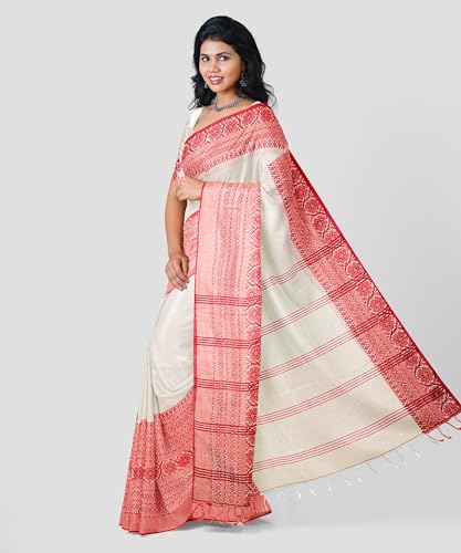 Image of eC ESHA'S COLLECTION Women's Cotton Blend Begumpuri Handloom Saree With Unstitched Running Blouse Piece