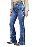 Flamingals Mid Rise Bootcut Jeans for Women Wash Button Side Stitch Detail Trendy Boot Cut Denim Flare Leg Jeans Navy Blue S