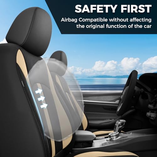 Image of FLORICH Front Car Seat Covers, Breathable Mesh Automotive Seat Cover, Universal Seat Covers Car Interior Protectors Cushion for Most Cars&SUV-Beige