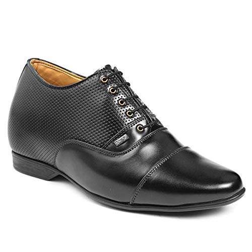 Image of BXXY 9 cm (3.5 Inch) Height Increasing Casual Shoe Oxford Lace-Up Semi Brogue l Patent Faux Leather Shoes