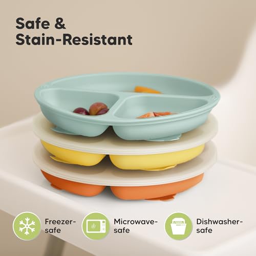 KeaBabies Suction Plates with Lids (3-pack, Divided, Silicone) — view 5