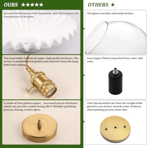 Image of Shenmoyl Pendant Light with White Pleated Ceramic Lmapshade, Brass Vintage Pendant Light Adjustable Hanging Light for Kitchen Island Dining Room Hallway