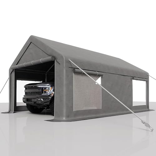 13 x 25FT Heavy Duty Carport with Roll-Up Windows, Portable Garage with Removable Sidewalls & Doors, Portable Car Tent Garage with Roll-Up Windows and All-Season Tarp, for Car, Truck,