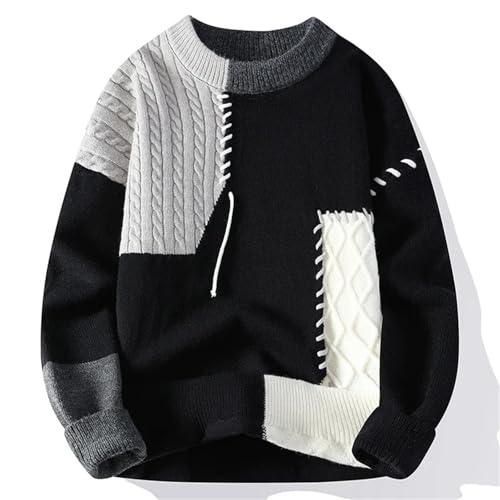 Men's Patchwork Sweater - Trendy High Street Fashion Winter Warm Top Mens Street Clothing3