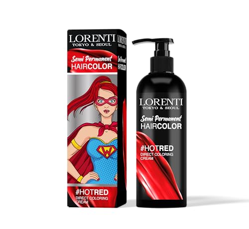 Lorenti Crema semipermanente para coloración directa, resultado de color de cabello de larga duración, rojo intenso, 250 ml