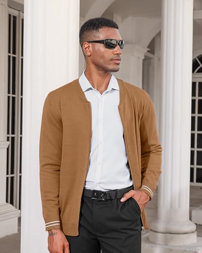 Lexiart Men's Casual Cardigan Sweaters Knitted Stand Collar Slim Fit Full-Zip Warm Jacket4