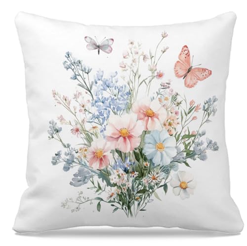 bitCNY Watercolor Wildflower Throw Pillow Cover 18x18 Inch – Floral