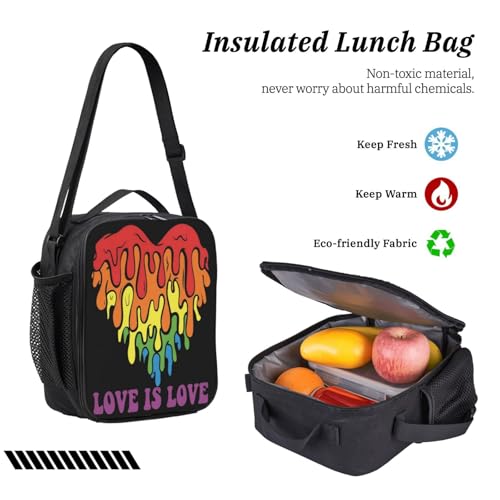 Love Is Love LGBT Gay Pride Rainbow Heart 17 Inch Backpack Sets Lunch Bag Lightweight Daypack for Men Women 3Pcs4