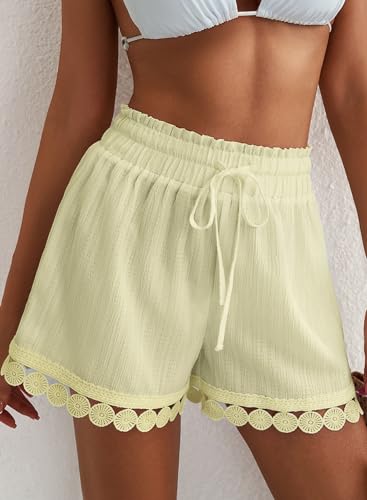 Image of Dokotoo Womens Shorts Summer Casual Loose Elastic Waist Drawstring Lace Boho Beach Cover Up Shorts
