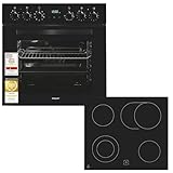 Exquisit Herd-Set schwarz | Einbauherd mit Umluft, Grill & Pizzastufe, Glaskeramikkochfeld | 75 l, Energieklasse A, 50–250°C | 4 Strahlungskochzonen inkl. Bräterzone | Timer, 9800 W | EHE5285-HBZ-020